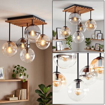 Gastor Plafonnier à globes 5 lumières E14, luminaire de plafond rétro