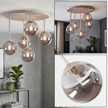 Chehalis plafonnier à globes 5 lumières, rond, style rétro-vintage G9, Ø 43 cm