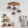 Koyoto plafonnier à 4 flammes, lampe de plafond avec abat-jours globe striés