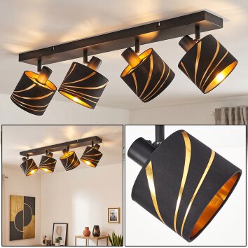 Spot de plafond Alsen à 4 lumières, abat-jour noirs à bandes dorées orientables