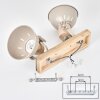 Plafonnier scandinave Orny à 2 têtes orientables, abat-jour sable, E27, socle en bois