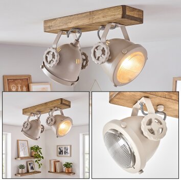 Plafonnier moderne Herford à 2 sources orientables sur poutre en bois écru