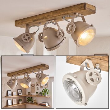 Plafonnier Herford écru avec poutre en bois et têtes orientables pour couloir et entrée