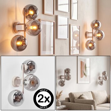 Applique murale moderne Gastor en sable, 3 lumières à abat-jour ronds fumés, set de 2