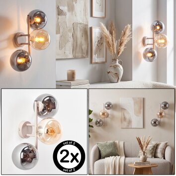 Applique murale Gastor moderne en set de 2, trois abat-jour ronds en verre fumé et ambre