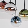 Plafonnier moderne Gastor à 4 abat-jour ronds en verre bleu, vert et cuivré en grappe