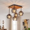 Plafonnier moderne Koyoto avec 5 abat-jour ronds en verre fumé, pour la table à manger