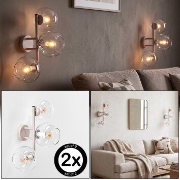 Applique murale moderne à 3 lumières Koyoto, set de 2, abat-jour ronds en verre clair