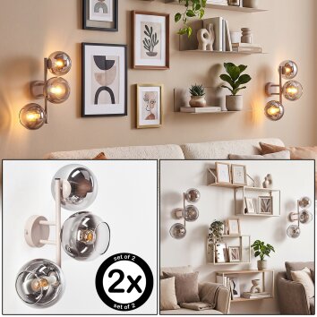 Applique murale moderne Koyoto en lot de 2 à trois abat-jour ronds en verre