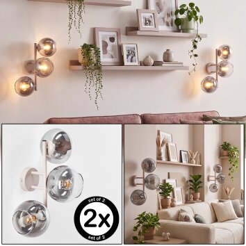 Applique murale moderne Koyoto, lot de 2, à trois abat-jour ronds fumés et clairs
