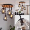 Plafonnier moderne à 4 lumières Gastor, socle à lattes de bois et abat-jour fumés ø 15 cm