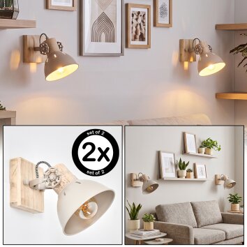 Applique murale Orny, set de 2, abat-jour conique orientable de style bohème, écru