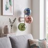 Applique murale moderne Gastor avec trois abat-jour ronds en verre bleu, vert et cuivré