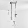 Suspension Gastor réglable à l'installation, à trois abat-jour sphériques en verre ambré