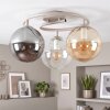 Plafonnier moderne Gastor avec 3 abat-jour en verre groupés, fumé, ambré et clair