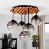 Suspension moderne Koyoto à cinq lumières avec socle à lattes de bois écru