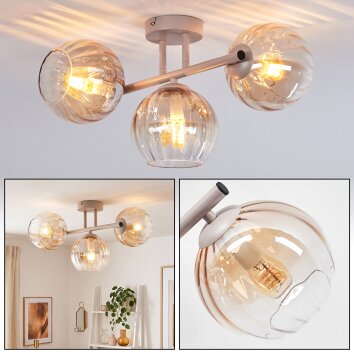 Plafonnier moderne Koyoto à 3 lumières en ligne, abat-jour ambre et clair