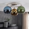 Plafonnier moderne à trois abat-jour ronds Koyoto en verre bleu, vert et or, E14