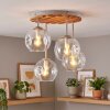 Plafonnier moderne Ripoll à 4 lumières, socle sable à lattes de bois