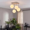 Plafonnier moderne Gastor, quatre abat-jour ronds en verre blanc, structure sable
