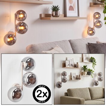 Applique murale moderne Gastor en sable en lot de 2, avec 3 abat-jour ronds