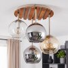 Plafonnier moderne Koyoto à 4 lumières, socle à lattes de bois sable