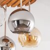 Plafonnier moderne Koyoto à 4 lumières, socle à lattes de bois sable