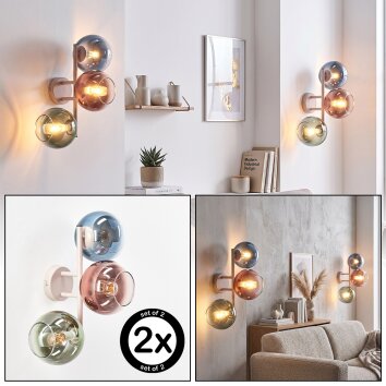 Applique murale Koyoto moderne, lot de 2, à 3 lumières en verre bleu, vert, cuivré et clair