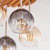 Plafonnier Koyoto à 4 lumières, socle à lattes de bois, abat-jour ronds ambrés
