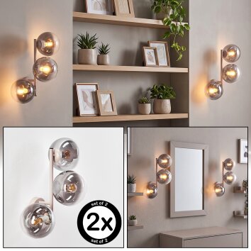 Applique murale Gastor moderne près d’un miroir, 3 abat-jour fumés et clairs, lot de 2