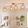 Plafonnier Koyoto moderne à 4 lumières avec abat-jour ronds ambrés en verre