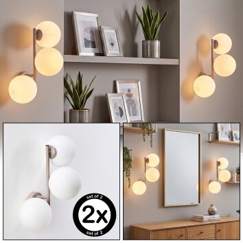 Applique murale moderne Gastor à 3 abat-jour ronds en verre blanc, structure sable, lot de 2