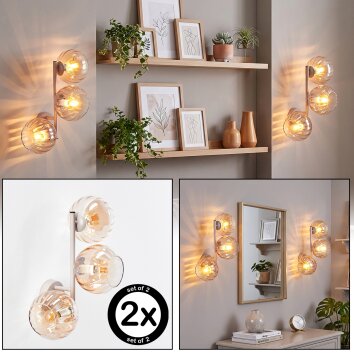 Applique murale moderne Koyoto, set de 2, 3 abat-jour ronds en verre ambre et clair