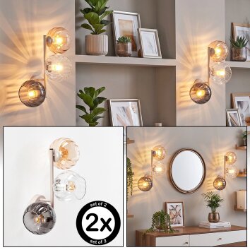 Applique murale Koyoto en lot de 2, avec 3 abat-jour ronds en verre cannelé