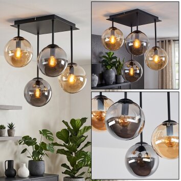 Plafonnier Gastor moderne à 4 lumières, grappe en verre ambré et fumé