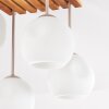 Plafonnier Ripoll à 4 lumières, abat-jour ronds en verre blanc et socle en bois