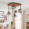 Plafonnier moderne Koyoto à 5 lumières, socle à lattes de bois et abat-jour fumé
