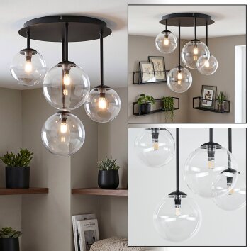 Plafonnier moderne Chehalis, 4 lumières en grappe, abat-jour ronds en verre clair