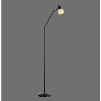 Leuchten Direkt, lampadaire LOKI à bras orientable et abat-jour sphérique blanc opale