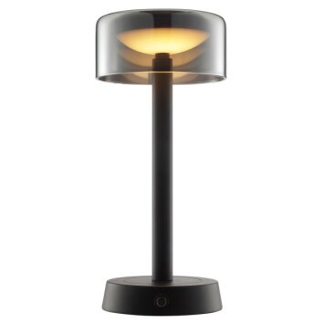 Brilliant lampe à poser Razor, abat-jour cylindrique noir, LED 2700 Kelvin blanc chaud