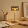 Brilliant, lampe à poser Razor LED moderne avec abat-jour cylindrique beige en verre