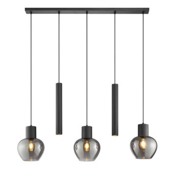 Brilliant Leuchten, suspension linéaire Ligari à 3 abat-jour en verre fumé et 2 cylindres