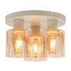 Brilliant Leuchten Plafonnier Lyska avec 3 abat-jour cylindriques en verre ambré