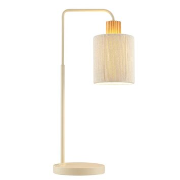 Brilliant Leuchten lampe de table bohème Arlo à bras arqué, abat-jour cylindrique beige