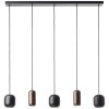 Brilliant Leuchten, suspension linéaire industrielle Jane, 5 abat-jour cylindriques bruns