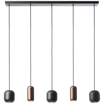 Brilliant Leuchten, suspension linéaire industrielle Jane, 5 abat-jour cylindriques bruns