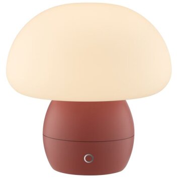Brilliant lampe à poser LED Dupos, champignon rouge, blanc chaud 2700 Kelvin, dimmable