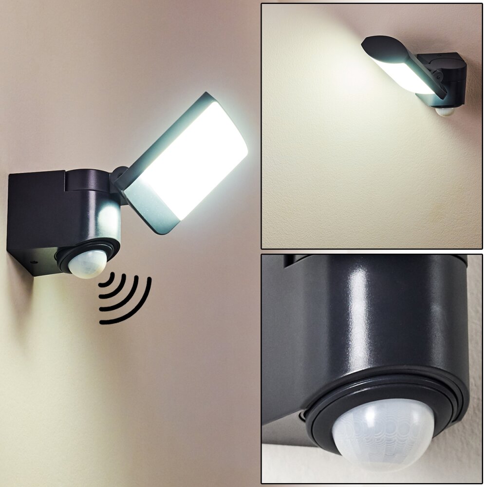 Applique murale d'extérieur Larvik LED Anthracite, 1 lumière, Détecteur de mouvement main product photo