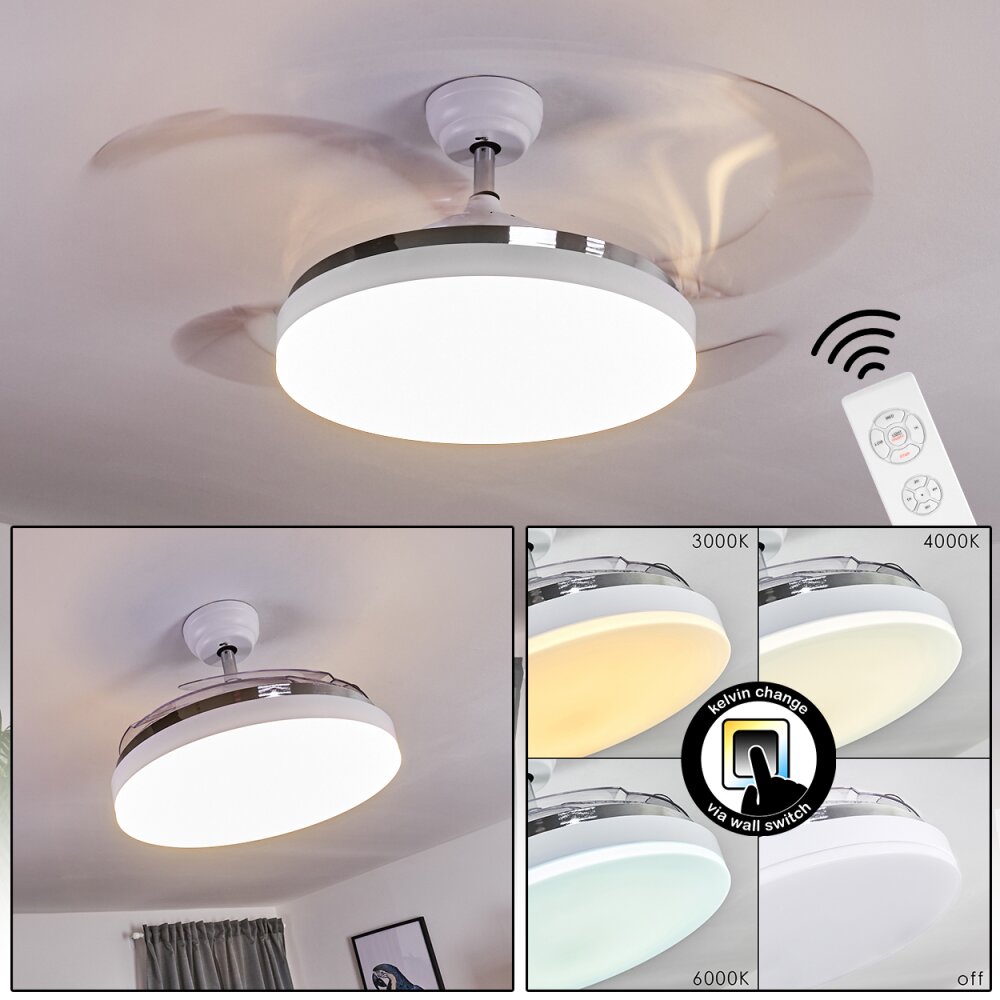 Ventilateur de plafond Bendigo LED Chrome, Transparent, Blanc, 1 lumière main product photo