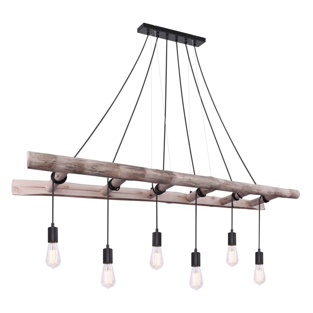 Suspension Globo IRMGARD Bois clair, Noir, 6 lumières main product photo